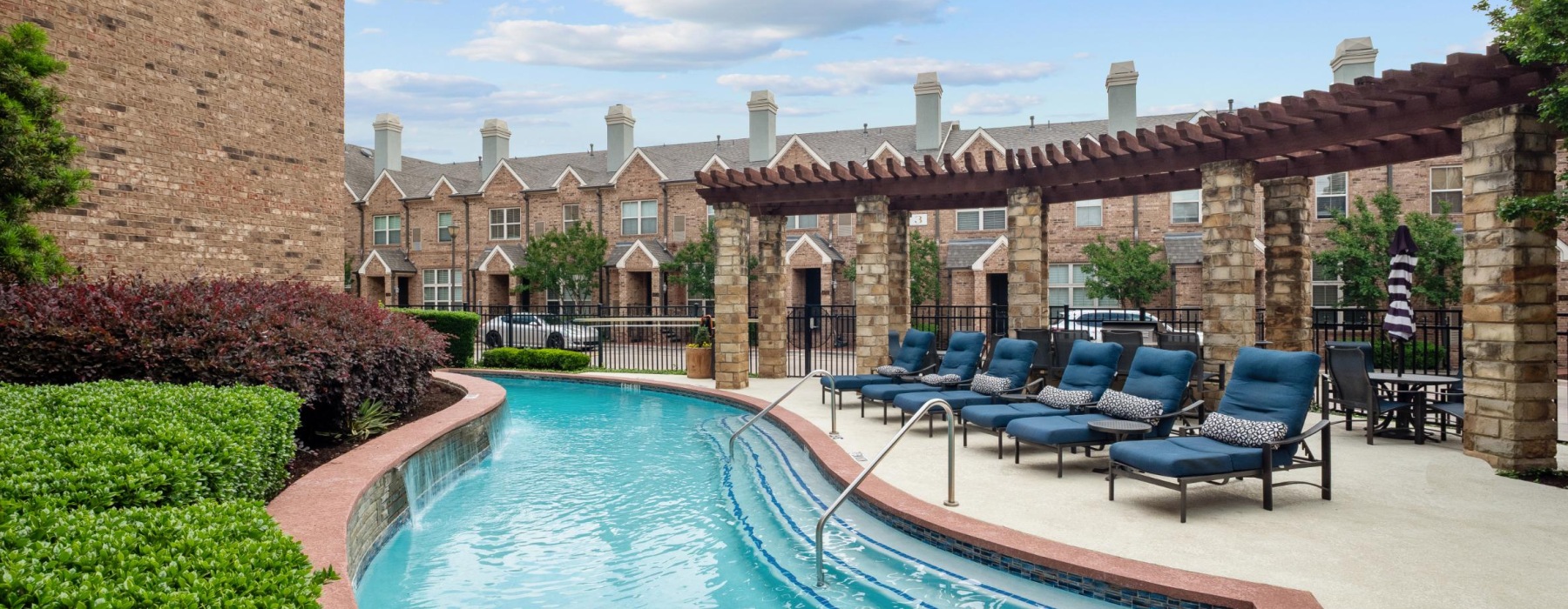 Swimming pool with cabana and furniture
